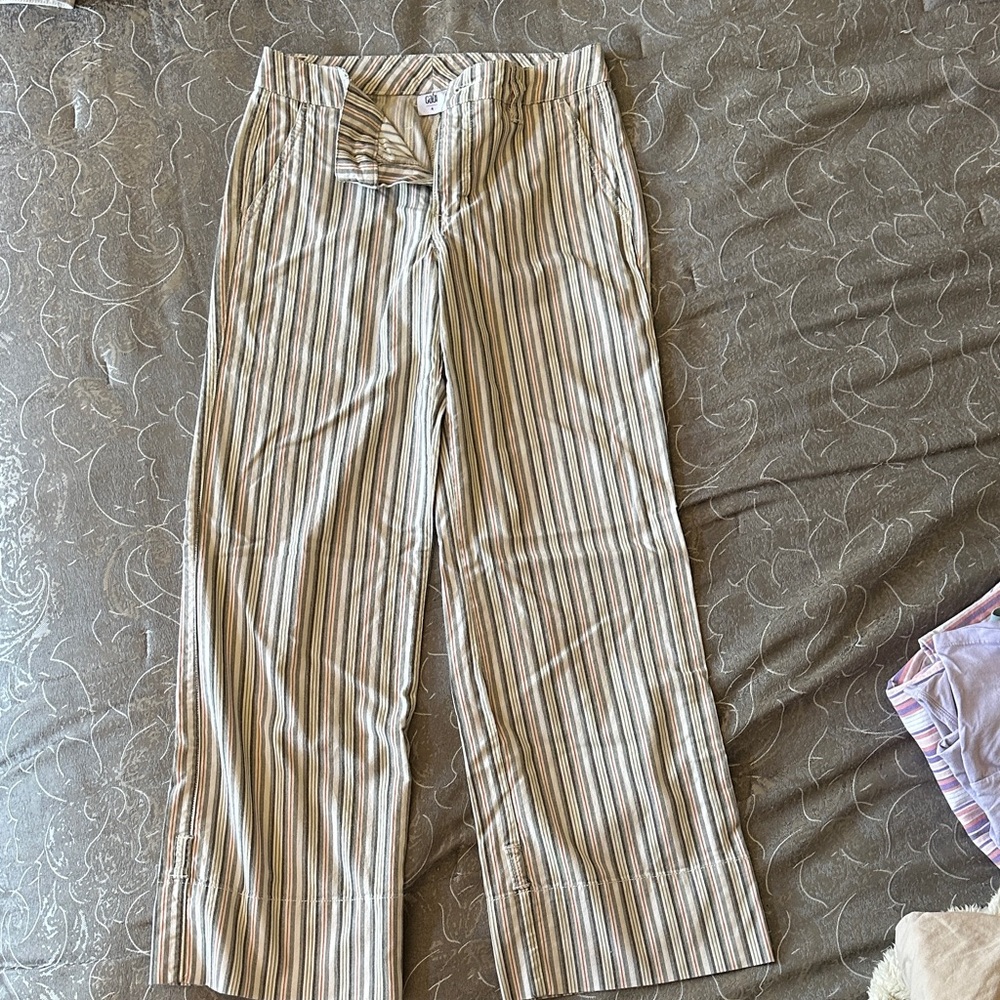 CAbi Striped Boot Cut Pants - Cream and Brown